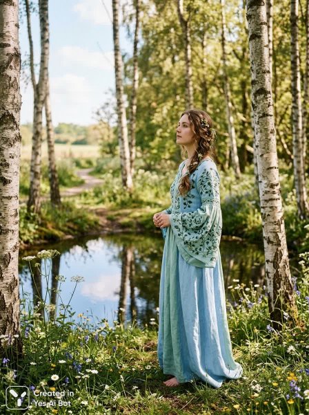 Молодая женщина в лесу: спокойствие и созерцание природы. Картинка из нейросети Nano Banana
