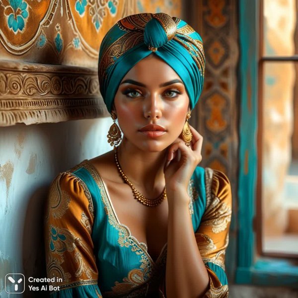 Раздумчивая женщина в богемном стиле: акварель и акрил в мягком реализме. Изображение из нейросети Stable Diffusion