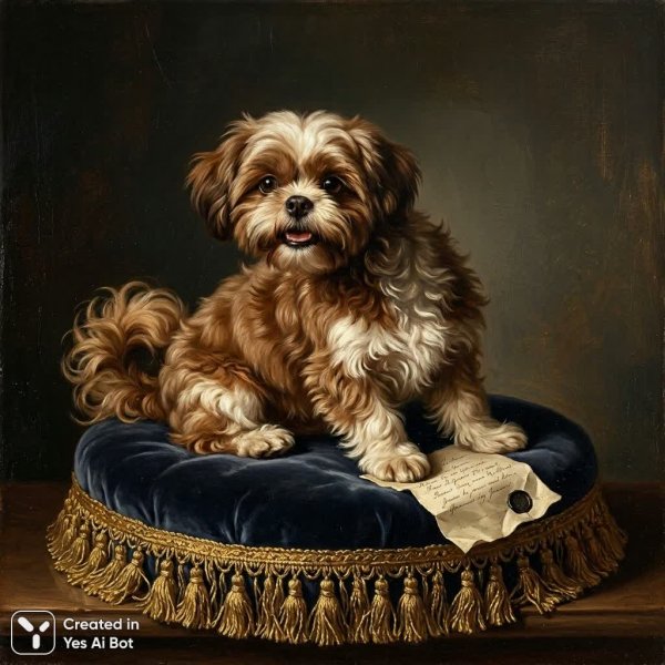 Милый щенок в уютной обстановке: классический портрет с ноткой тайны. Изображение из нейросети NanoBanana