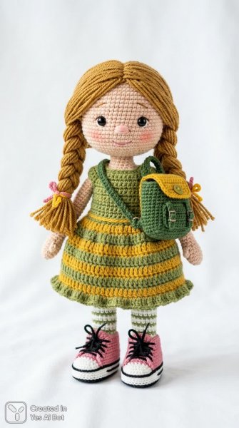 Кукла ручной работы: очаровательный образ в вязаном свитере и юбке. Изображение из нейронной сети Нано Банана