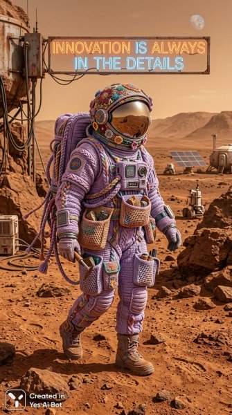 Марсианский астронавт в необычном скафандре идей инноваций. Нейронная сеть NanoBanana