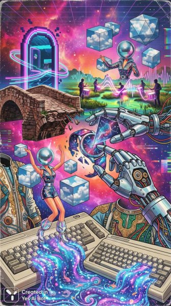 Космический коллаж: иллюзии, киберпанк и психоделическое вдохновение Джеймса Жана. Генерация из нейросети Nano Banana