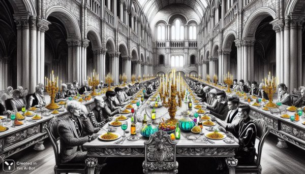 Изысканный ужин в старинном замке итальянских дизайнеров. Генерация из нейронной сети Dalle-3