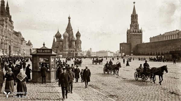 Красная площадь: ожившая история Москвы в начале XX века. Изображение из нейросети NanoBanana