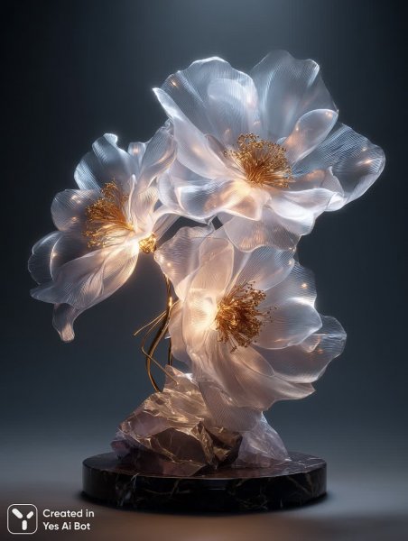 Изысканная флористическая скульптура в стиле ар-деко с золотыми акцентами. Генерация из нейронной сети Миджорни