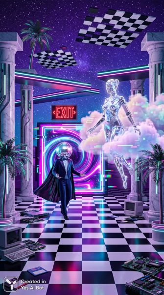 Неоновый город будущего: киберпанк, магия и космическая роскошь в стиле поп-арт. Генерация из нейросети Nano Banana