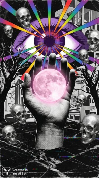 Рука и луна: сюрреалистичный коллаж в стиле психоделики и гиперреализма. Изображение из нейронной сети Nano-Banana