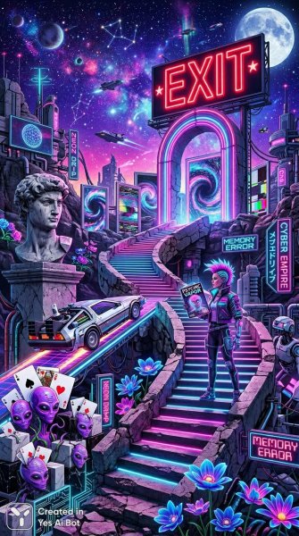 Психическая империя: цифровой апокалипсис и ретрофутуризм в гиперпространстве. Нейросеть NanoBanana