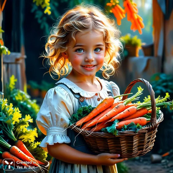 Девочка с корзиной моркови: милое очарование в стиле Михаила Гармаша. Нейронная сеть Стейбл Дифьюжн