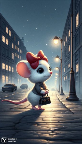 Ночная прогулка крысы в большом городе: очаровательный образ и детализированный рисунок. Изображение из нейросети Dalle 3