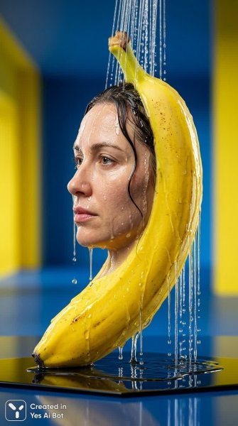 Банановая фантазия: сюрреалистичный душ в ярких тонах. Изображение из нейросети Nano Banana