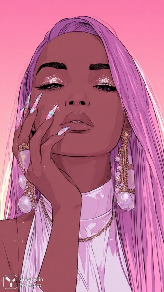 Яркая фантазия: розовые волосы и золотой макияж с жемчугом. Нейронная сеть Миджорни