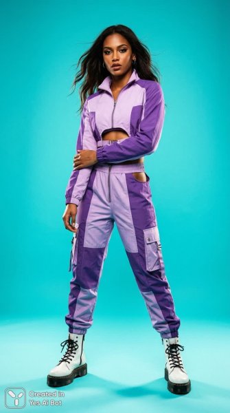Городской шик: спортивная девушка в фиолетово-лиловом стиле будущего. Генерация из нейросети Nano-Banana