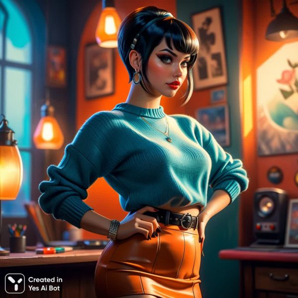 Яркая рокерша в акриле и акварели: стиль видеоигры. Изображение из нейросети Стейбл Дифьюжен