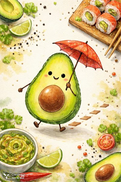 Авокадо: игривый силуэт, текстуры и минимализм дня. Изображение из нейросети Sora Ai Images