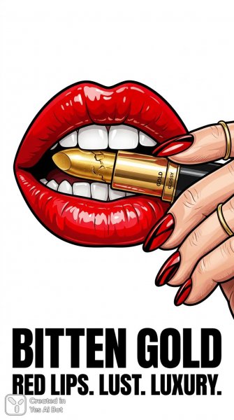 Яркие губы и золотой блеск: дерзкий поцелуй в стиле поп-арт. Изображение из нейросети Nano-Banana