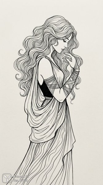 Загадочная фигура в монохромном стиле: минималистичный эскиз с плавными линиями и нежным взглядом. Генерация из нейронной сети Нано Банана