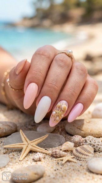Нежные акценты лета: нежный маникюр с морскими мотивами в пастельных тонах. Генерация из нейронной сети Нано Банана
