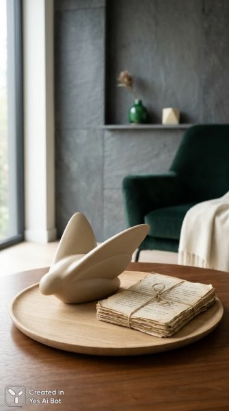 Изящная керамика: ваза-рука с бабочкой в современном интерьере. Нейросеть NanoBanana