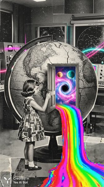 Врата в космос: сюрреалистическая красота и черная дыра. Генерация из нейронной сети Nano-Banana