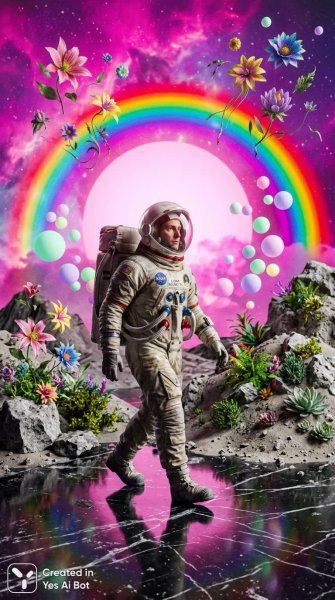 Лунный пейзаж: странствие сквозь неон и ретрофутуризм. Картинка из нейросети Nano Banana