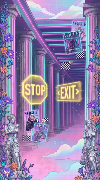 Неоновое сияние древних колонн и галактические цветы в гиперреальности. Нейросеть NanoBanana