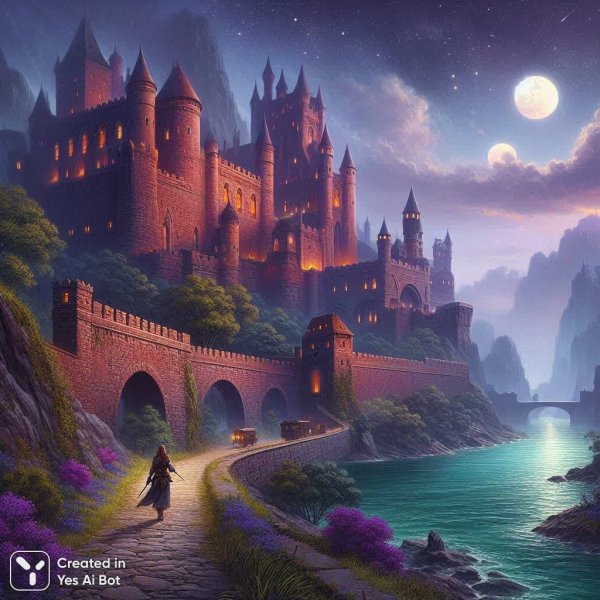 Замок ночи и лунный странник. Изображение из нейронной сети Dalle 3