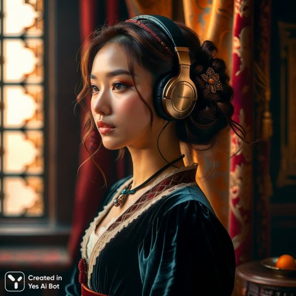 Азиатка в стиле Ренессанс: акварель и акрил в меланхолической атмосфере Вермеера. Изображение из нейронной сети Stable Diffusion