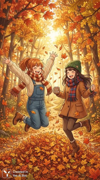 Осеннее настроение: радость, смех и горячий шоколад с друзьями. Изображение из нейронной сети Nano-Banana