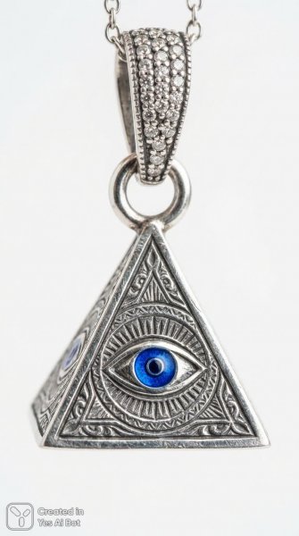 Серебряная пирамидка с голубыми вставками и сверкающими камнями. Картинка из нейросети Nano Banana