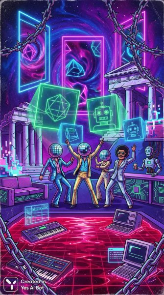 Неоновый взрыв сюрреализма в межгалактическом фотолаунже. Картинка из нейросети Nano Banana