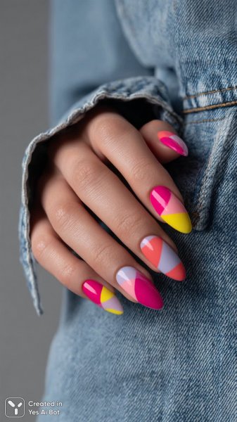 Яркий маникюр в стиле абстракции и геометрии с нежным освещением. Нейросеть Миджорни