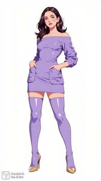 Элегантность и уверенность: стильная иллюстрация в лиловом платье. Нейронная сеть Flux Ai