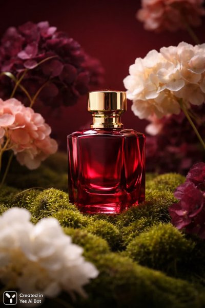 Изысканный аромат: алая бутылка в объятиях гиацинтов и мха. Нейронная сеть Sora