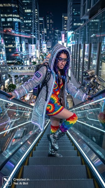 Город будущего: футуристический стиль и вязаные технологии. Генерация из нейронной сети NanoBanana