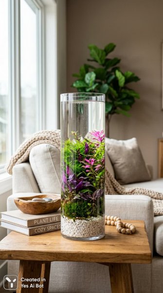 Яркий букет в стильной вазе: уютный интерьер с природными акцентами. Нейросеть Nano Banana