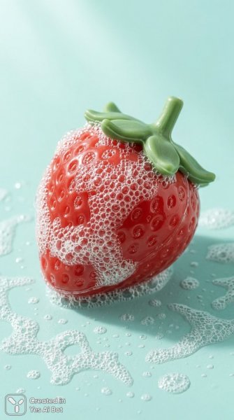 Клубничное мыло: гиперреалистичный десерт в нежных тонах. Нейросеть Нано Банана