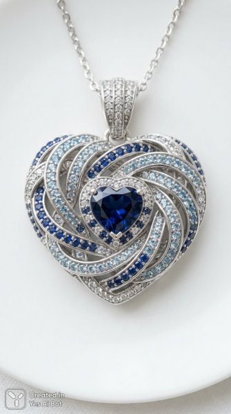 Серебряное сердце с кристаллами: сияние и изысканность в деталях макросъемки. Генерация из нейросети Nano-Banana