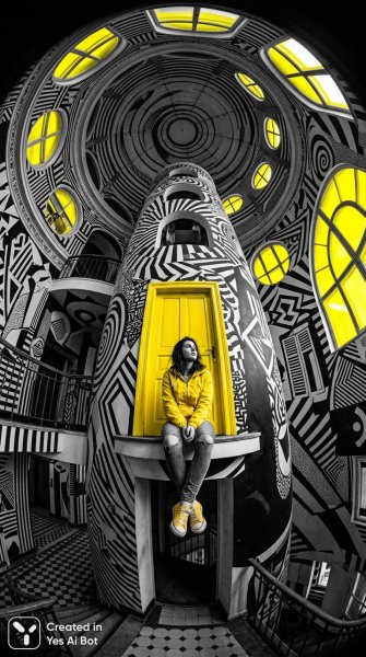 Яркое желтое пространство и девушка в солнечном образе. Нейронная сеть Нано Банана