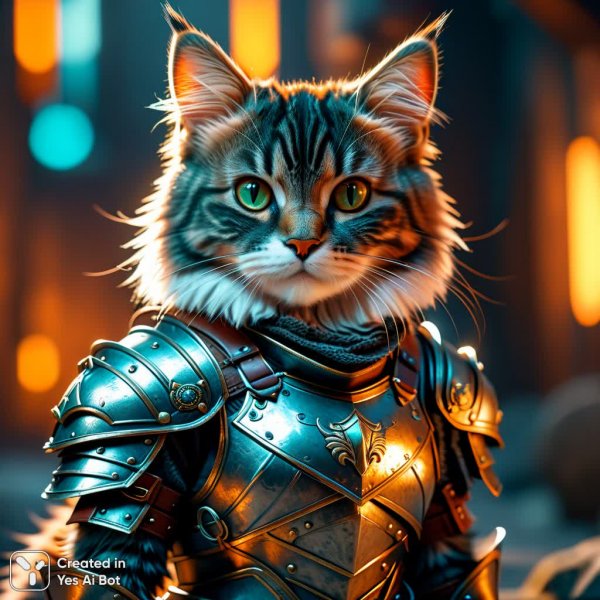 Воинственный котик: фотореалистичный портрет в деталях 4К. Генерация из нейронной сети Стейбл Дифьюжен