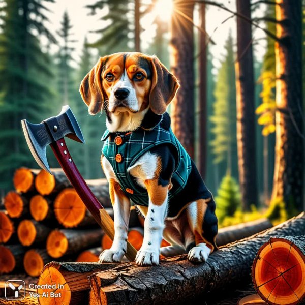 Беглец-лесник с топором в лесу. Нейросеть Stable Diffusion