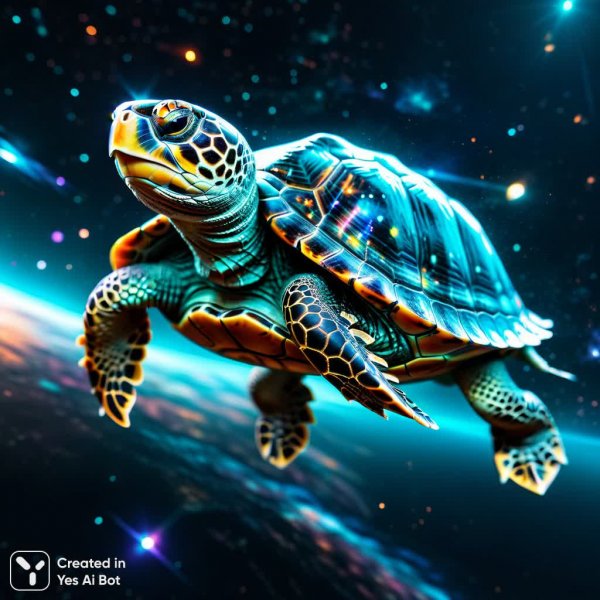 Космическая черепаха: голографическое великолепие цифровой иллюстрации. Генерация из нейронной сети Stable Diffusion