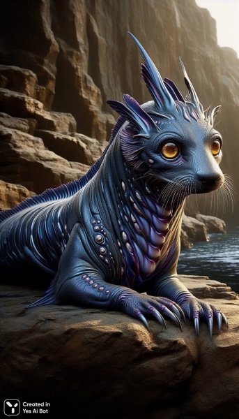 Загадочное существо из глубин океана в светящемся гроте. Изображение из нейронной сети Dalle 3