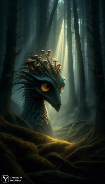 Одинокий страж в сумрачном лесу: печаль и тайна древнего мира. Генерация из нейронной сети Dalle-3
