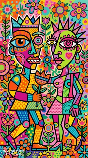 Яркие фигуры в стиле поп-арт с необычными лицами и выразительными глазами. Нейросеть Nano Banana