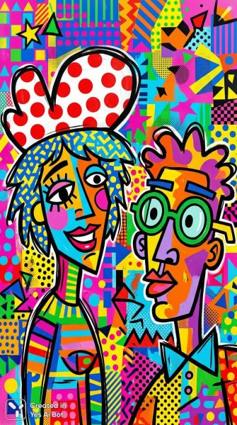 Яркие лица в стиле поп-арт: геометричность и игривость красок. Изображение из нейронной сети Nano-Banana