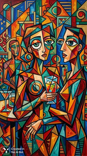 Яркие фигуры в стиле кубизма: сюрреалистичный взгляд на современное искусство и геометрию. Генерация из нейросети Nano-Banana