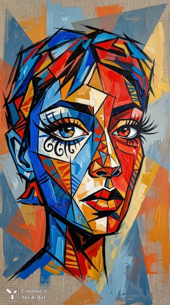 Яркий кубизм: портрет в геометрических формах и смелых цветах. Изображение из нейронной сети Nano-Banana