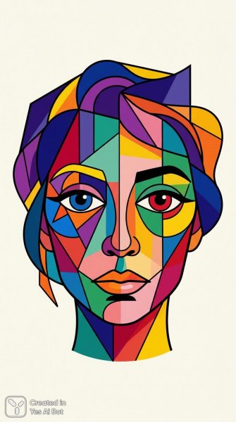 Яркий портрет: геометрия и взгляд в современном искусстве. Картинка из нейронной сети Нано Банана