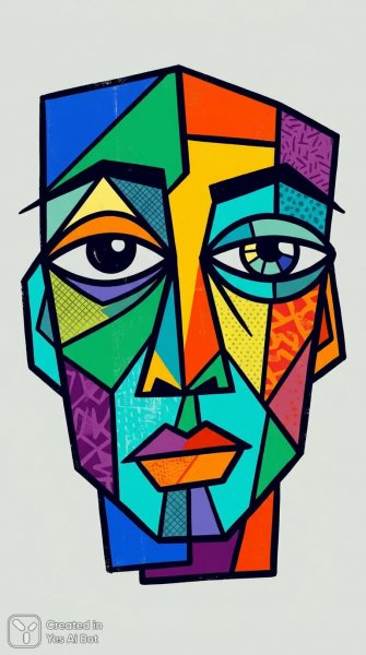 Яркий портрет с абстрактным лицом в стиле кубизма и геометрией. Нейросеть Нано Банана